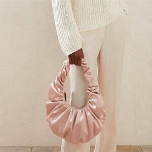 Nanushka Anja Baguette Shoulder Bag in Blush Slip Satin